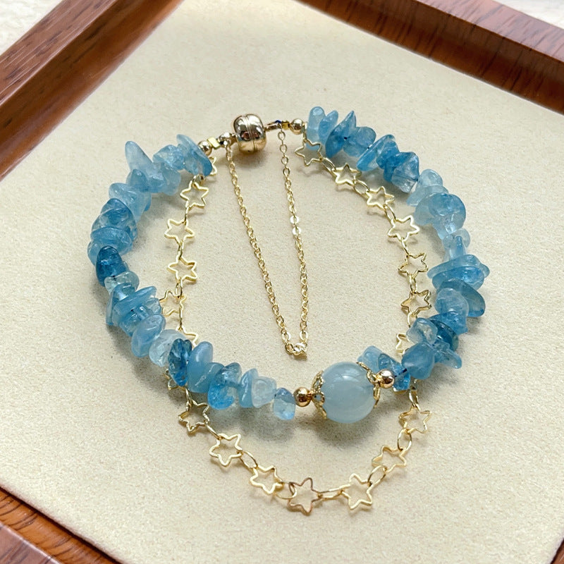 Natural Crystal Aquamarine Gravel With Shape Magnetic Buckle Bracelet