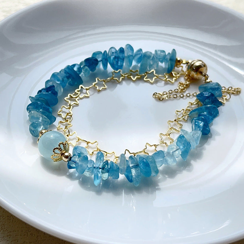 Natural Crystal Aquamarine Gravel With Shape Magnetic Buckle Bracelet