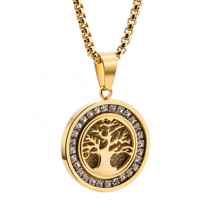 Tree Of Life Hollow Zircon Pendant European And American Style Personalized Titanium Steel Necklace For Men