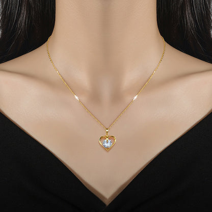 Light Luxury Temperament Real Gold Gorgeous Loving Heart Zircon Necklace For Women
