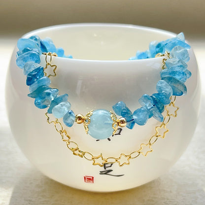 Natural Crystal Aquamarine Gravel With Shape Magnetic Buckle Bracelet