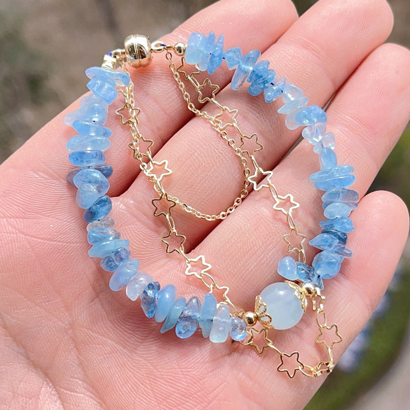 Natural Crystal Aquamarine Gravel With Shape Magnetic Buckle Bracelet