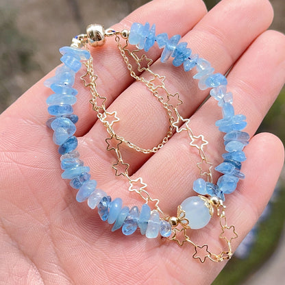 Natural Crystal Aquamarine Gravel With Shape Magnetic Buckle Bracelet