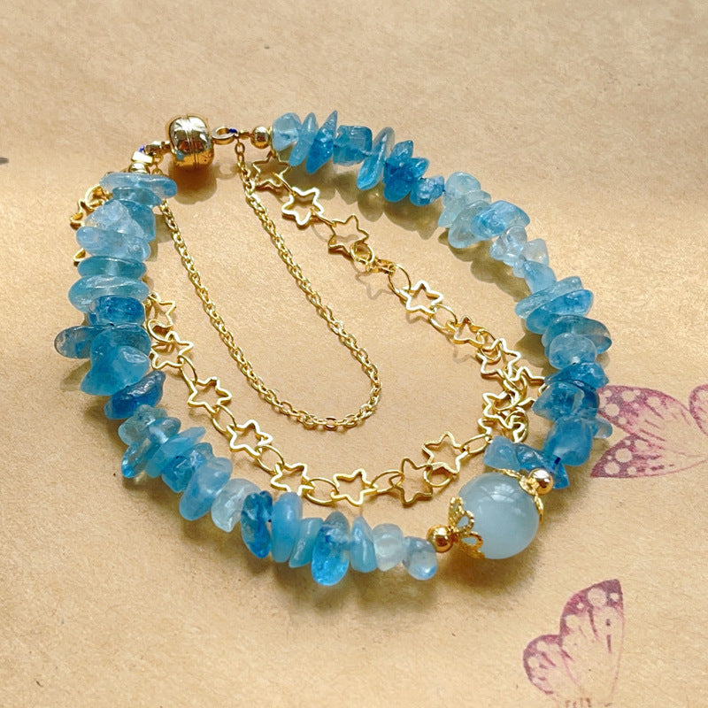 Natural Crystal Aquamarine Gravel With Shape Magnetic Buckle Bracelet