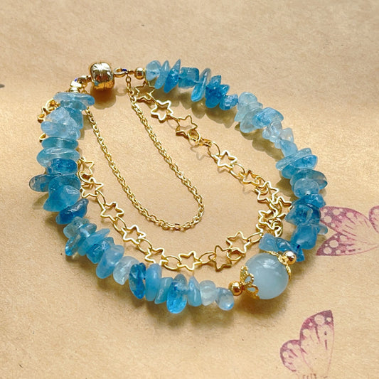 Natural Crystal Aquamarine Gravel With Shape Magnetic Buckle Bracelet